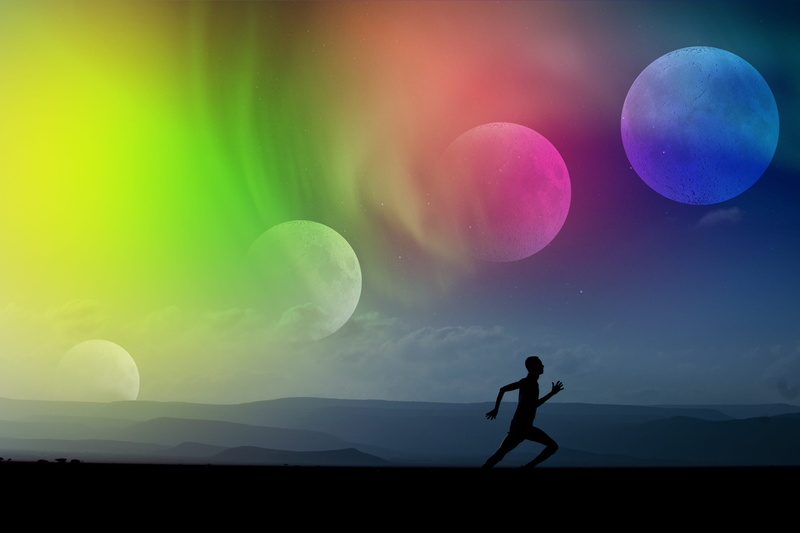 2K, futuristic, healthy, purple, moon, child, mystery, activity, space, run, star - space, silhouette, sky, exercise, thrill, astronomy, runner, night