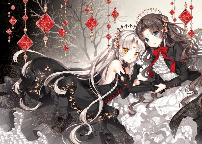 beauty, hair, females, fashion, white hair, women, young adult, blue eyes, yellow eyes, red, celebration, portrait, young women, indoors, christmas, original characters
