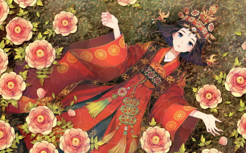 anime, color, style, kimono, manga, artistic, nardack, art, japanese, oriental, flowers, 1080P, asian, clothes