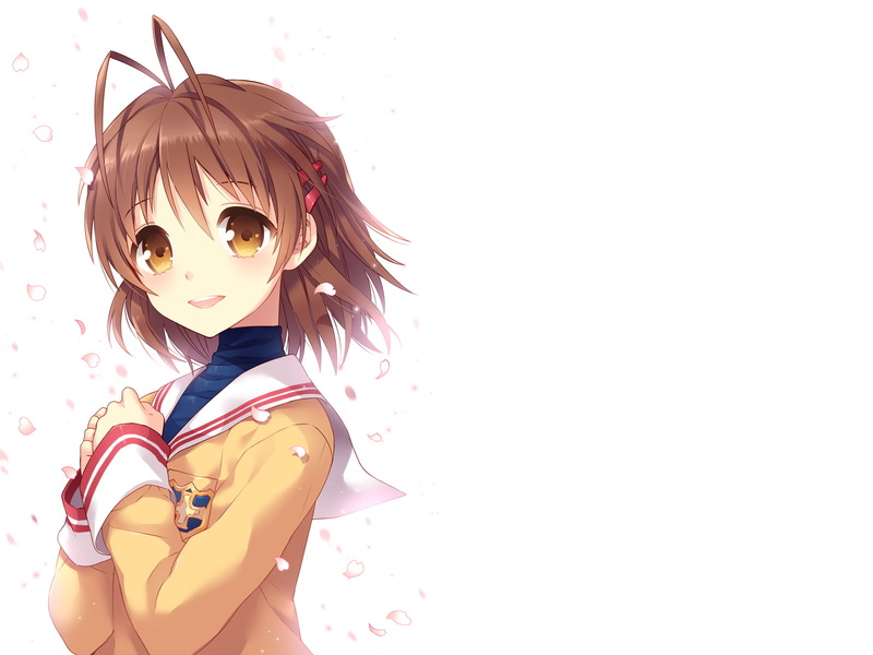 720P, nardack, seifuku, petals, white, nagisa, clannad, photoshop, furukawa