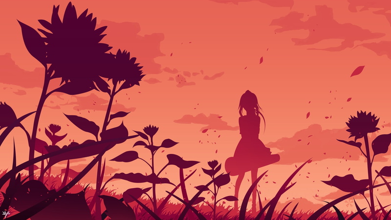 lifestyles, one person, land, anime girls, side view, standing, nature, sky, full length, plant, sunset, real people, silhouette, outdoors, women, leisure activity