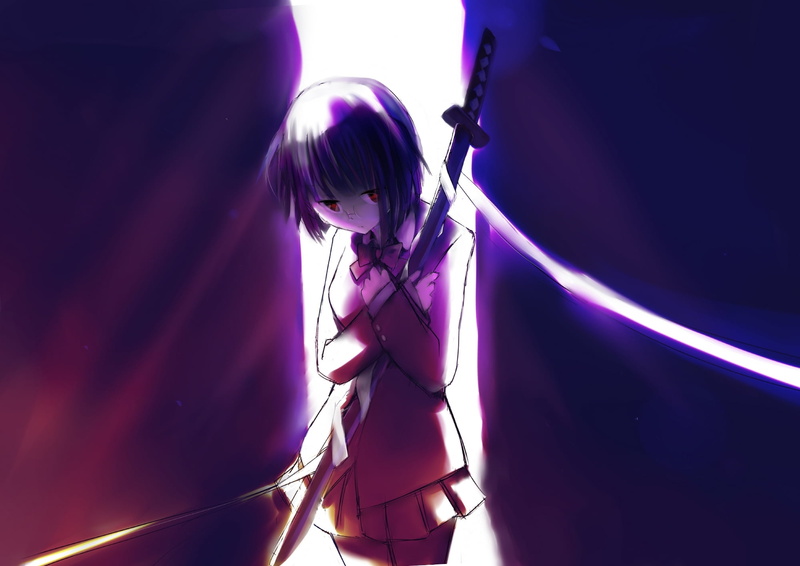 glowing, weapons, holding, illuminated, young adult, women, durarara!, 1080P, katana, light - natural phenomenon, girl, studio shot, beauty