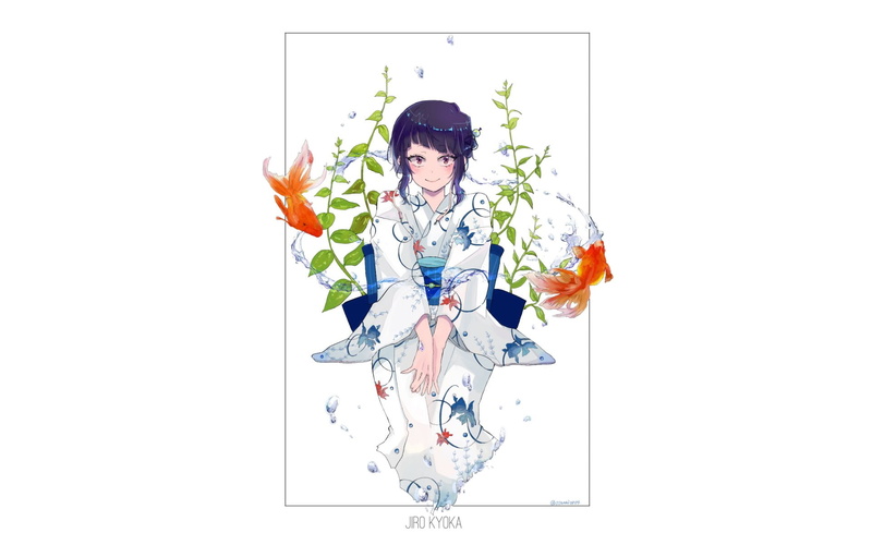 White Dress, Boku no Hero Academia, My Hero Academia, Blush, Smile, Purple Hair, Kimono, Pink Eyes, Flower, Anime, 1080P, Dress, Girl, Kyouka Jirou