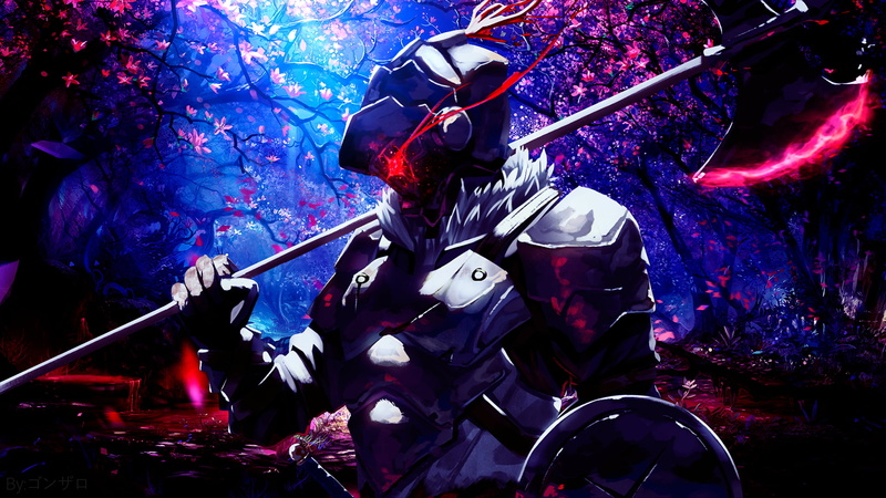 Goblin Slayer, shield hero, Sakura blossom, Blood Lad, Red (character), pink leaves, Axe, armor, red eyes, 1080P