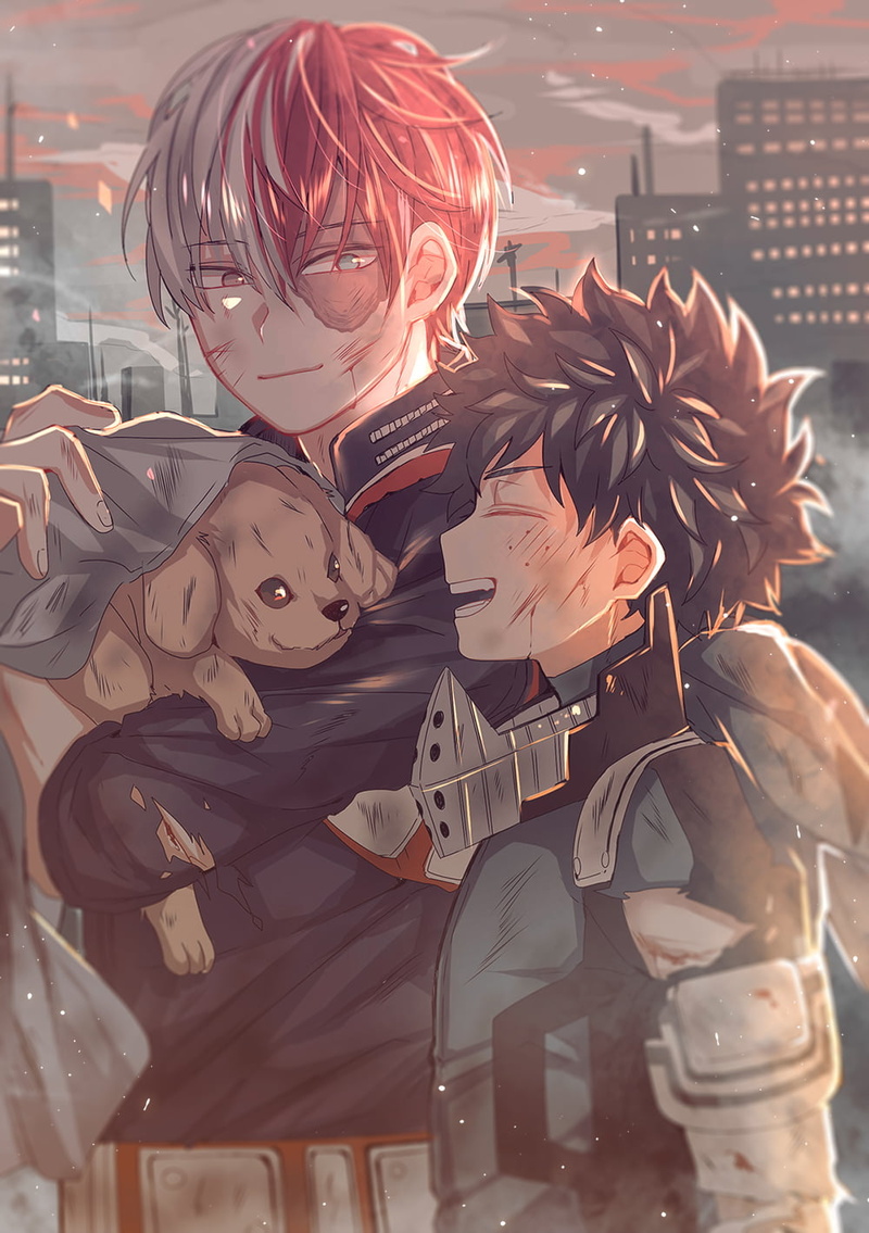 multi-colored hair, Shoto Todoroki, 720P, anime, Izuku Midoriya, anime boys, Midoriya Izuku, Shouto Todoroki, Boku no Hero Academia, vertical