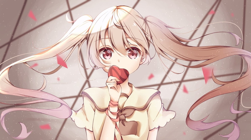 Twintails, 1080P, Red Eyes, Original, Blonde, Anime, Heart, Girl