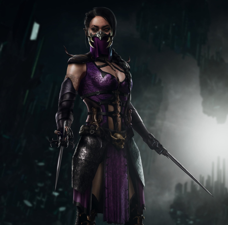 long hair, video game art, Mileena (Mortal Kombat), 720P, video game characters, video game girls, artwork, dark hair, red eyes, Mortal Kombat X, fan art