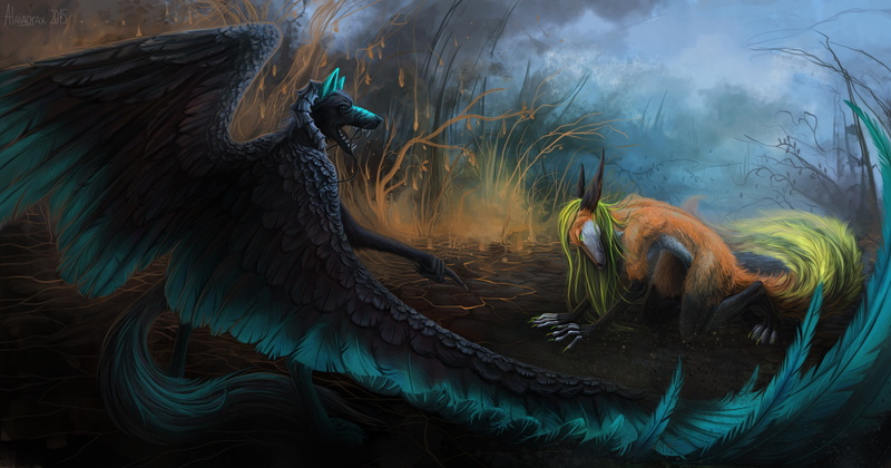 group of animals, lake, artwork, flying, animal themes, demons, day, tails, nature, 2K, close-up, beauty in nature, animal neck, bird, animal wildlife