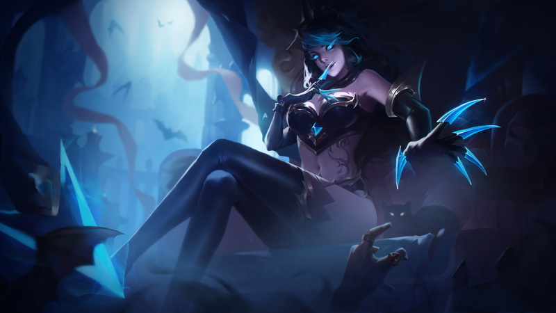 Evelynn, League of Legends, demon girls, looking at viewer, demon, Evelynn (League of Legends), 1080P, blue eyes, succubus, legs crossed