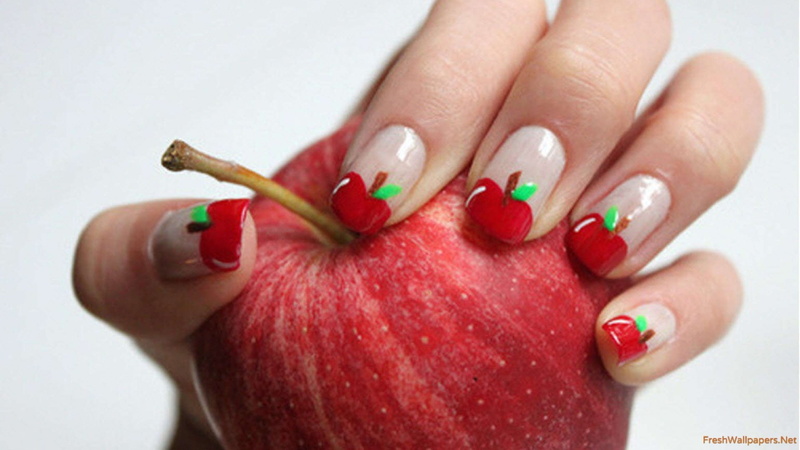 1080P, hands-nails-finger-manicure-fruit-apple-desgin-art