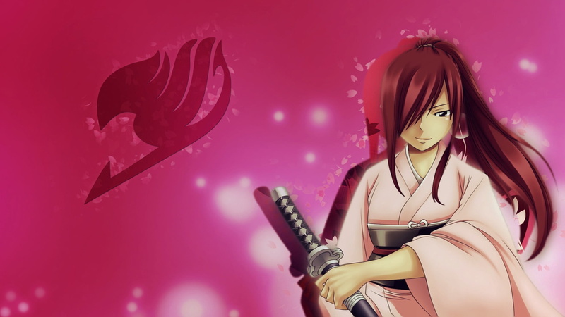 women, mage, glamour, art, 1080P, sword, weapon, sensuality, scarlet, erza, anime, three quarter length, hairstyle, japanese Culture, japan, young Adult