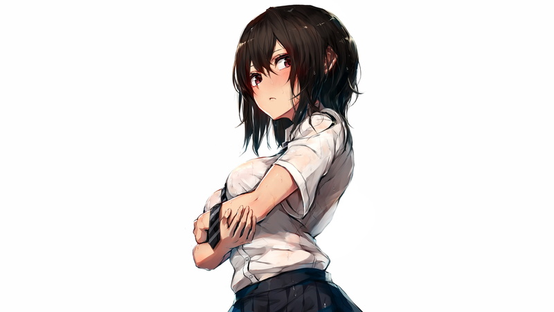 hair, konachan, wet, hold, brown, tie, com, original, see, through, short, white, 241486, seifuku, (wait, red, blush, breasts, watao, eyes, 2K, ar)