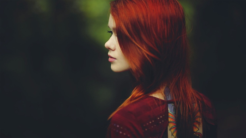 eye lashes, tatoo, look, eyelashes, young, lips, turned, red head, tattoo, female, girl, sideways, 1080P, model, beauty, turn on, hear, red