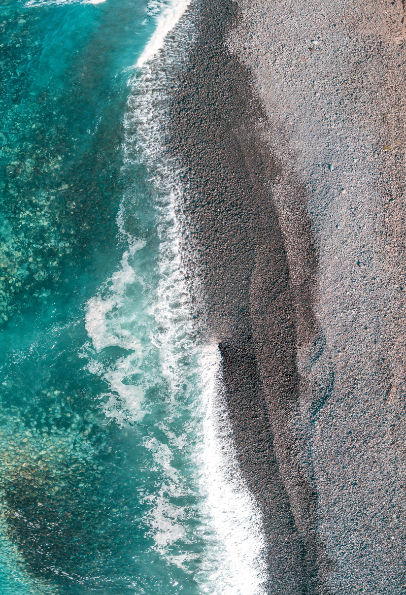 ocean, waterfall, high angle view, waterfront, water, river, spain, cliff, rug, blue, motion, landscape, beauty in nature, sea waves, scenics - nature