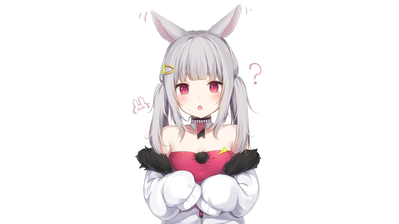 2K, long hair, blush, pink eyes, Amashiro Natsuki, artwork, animal eyes, twintails, gray hair