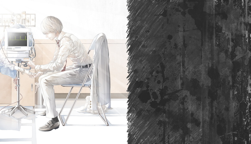 suit, hospital, anime boy, profile view, sad expression, 4K, Anime
