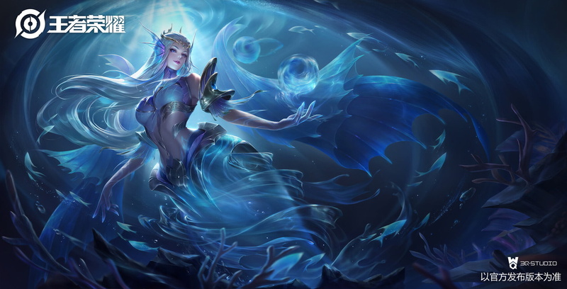 1080P, scales, women, blue eyes, water, silver hair, mermaids, globes, hair accessories, drawing, underwater, long hair, spell, 3Q Studio