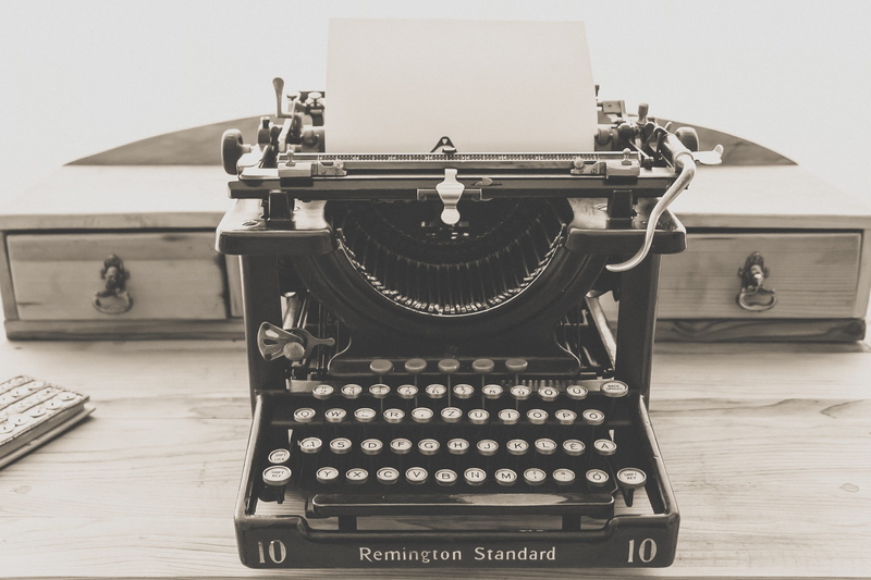 retro styled, technology, old, close-up, remington, focus on foreground, business, letters, no people, table, keyboard, greyscale, paper, antique, metal