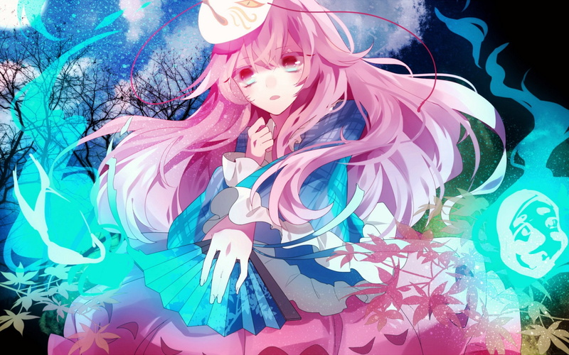 Dress, Video Game, 1080P, Long Hair, Mask, Pink Hair, Hata no Kokoro, Touhou, Anime, Red Eyes, Colorful
