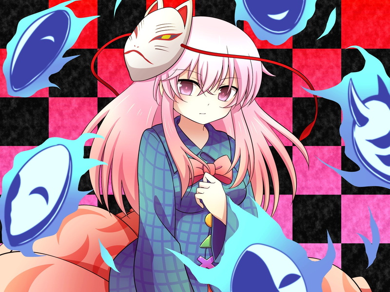 long, touhou, hair, pink, mask, eyes, shirt, hata, kokoro, 720P, bow