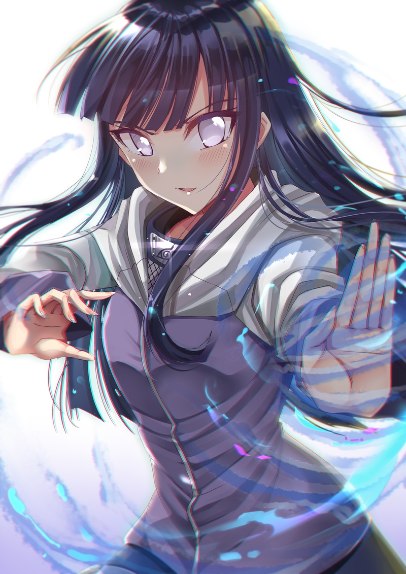 fighting, 4K, Hinata Hyūga (Naruto Shippuden), bangs, Naruto Shippuuden, black hair, byakugan, long hair, looking at viewer, purple hoodie