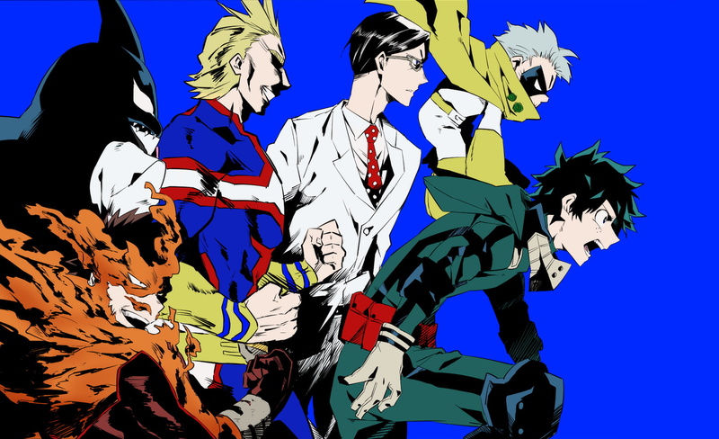 clear sky, sunlight, 1080P, built structure, Anime, nature, My Hero Academia, art and craft, building exterior, All Might, sky, day, multi colored, Tenya Iida