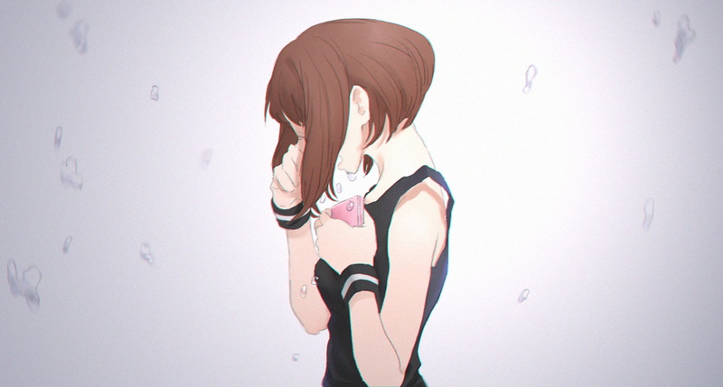 human body part, music, Anime, women, listening, rear view, hairstyle, portrait, adult, three quarter length, indoors, standing, obscured face, long hair