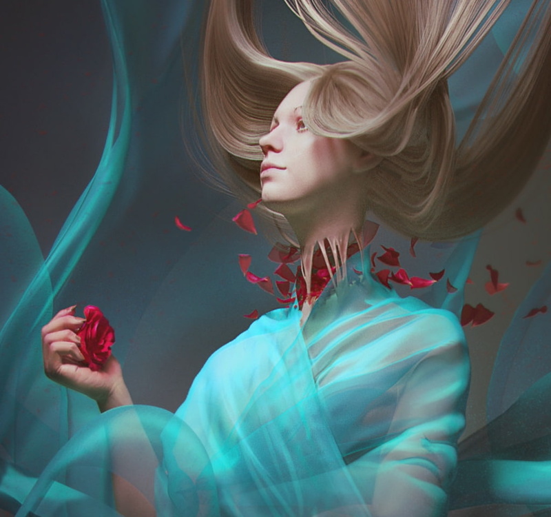 art, luminos, marianna yakimova, blue, hand, fantasy, Wind, girl, red, 480P