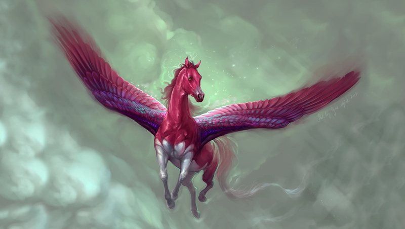 Fantasy, Pegasus, Horse, Fiction, Marianna Gadzhy, The sky, Clouds, Flight, Amethyst Pegasus, by Marianna Gadzhy, Concept Art, Figure, Wings, 1080P, Art