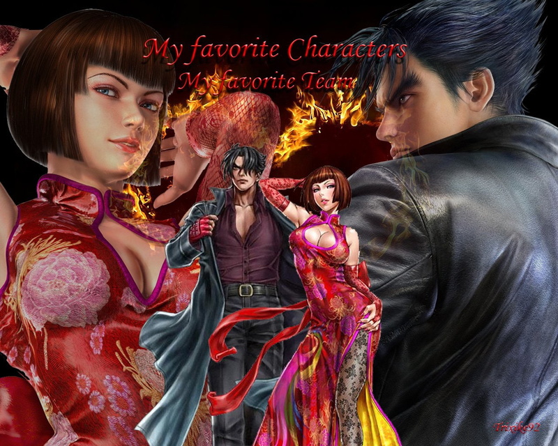 Red Dress, Coat, Belt, Anna Williams, Glove, Pantyhose, Tekken, Dress, Brown Hair, Man, Black Hair, Close-Up, 720P, Blue Eyes, Kazuya Mishima, Woman, Smile