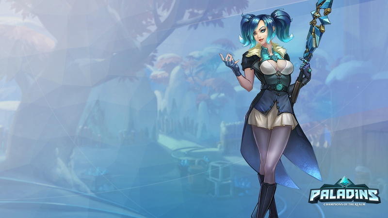 Video Game, Blue Eyes, Twintails, Paladins (Video Game), Boots, Staff, Paladins, Coat, Belt, 1080P, Evie (Paladins), Smile, Girl, Glove, Skirt, Pantyhose