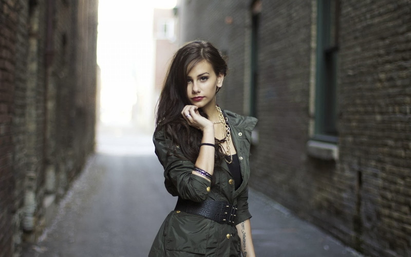 built structure, urban, beauty, brunette, black, Grace Alyea, 720P, outdoors, fashion, women, young women, leather, dress, beautiful woman, real people