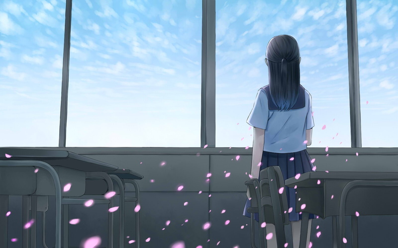 konachan, hair, 720P, black, 250137, petals, clouds, com, sw), sky, long, utakata, original