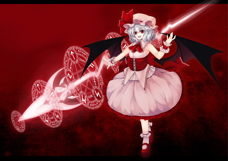 gray, blue, remilia, red, scarlet, hair, touhou, 1080P, utakata, 0824, eyes, wings