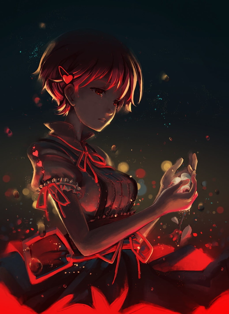 Katawa Shoujo, temptation, arts culture and entertainment, nightlife, anime girls, night, looking, 720P, Shizune Hakamichi, young adult, consumerism, red