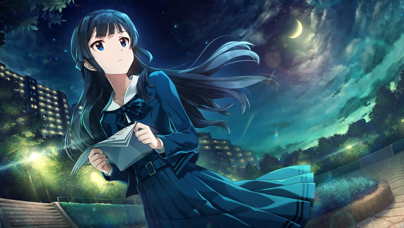 lights, star - space, technology, digital composite, mogami shizuka, women, young adult, school uniform, emotion, sky, Anime, nature, clouds, men, illuminated