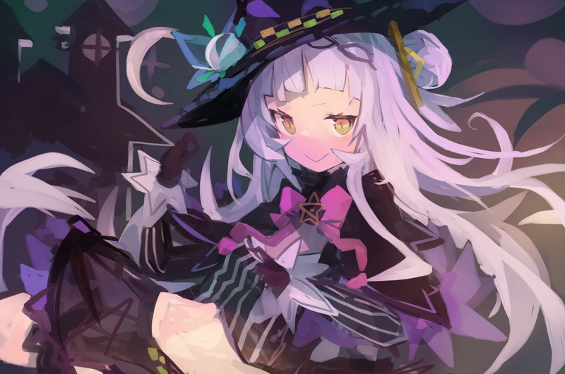 Hololive, white skin, 4K, Murasaki Shion, anime girls, anime, white hair, purple background