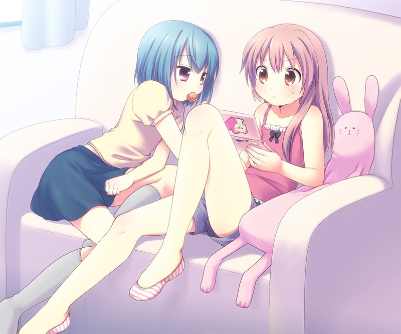 anime, socks, art, girls, skirts, women, hd, nintendo, x, blue, pink, people, mani, hair, 720P, artist