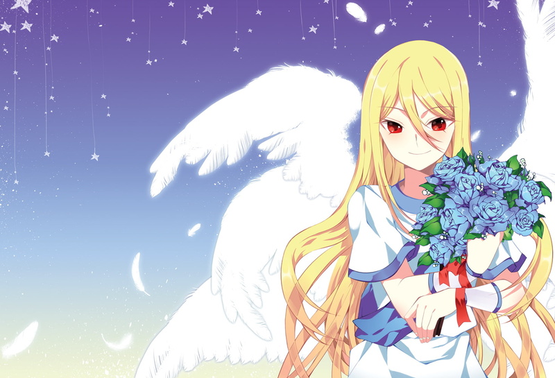 hair, odd, angel, wings, stars, 720P, flowers, inazuma, eleven, eyes, blonde, feathers, red, afuro, terumi, long