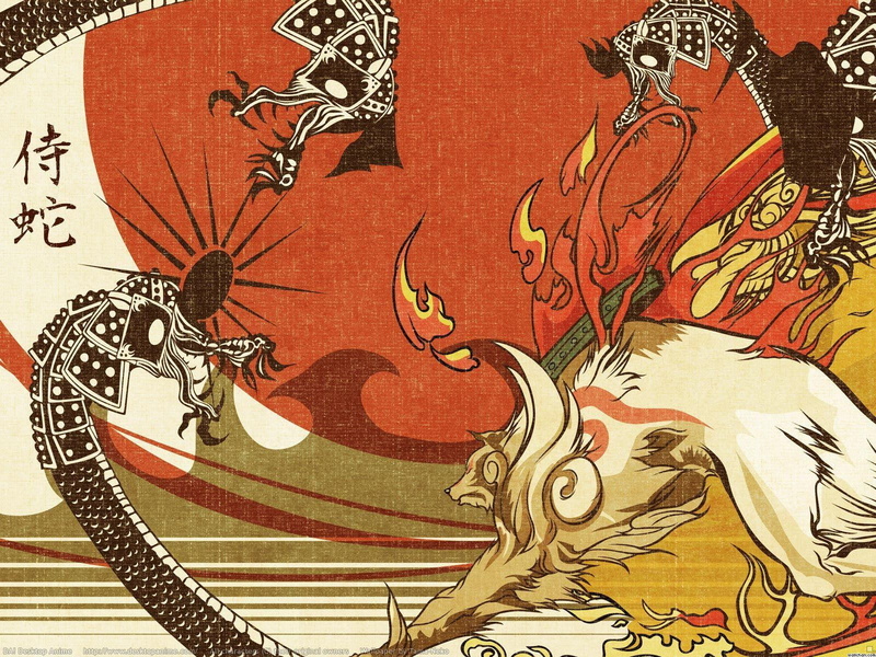 dragon, old-style, japan, 720P, fox, fire-fox, fire-demon, vs, demon, artwork, painting