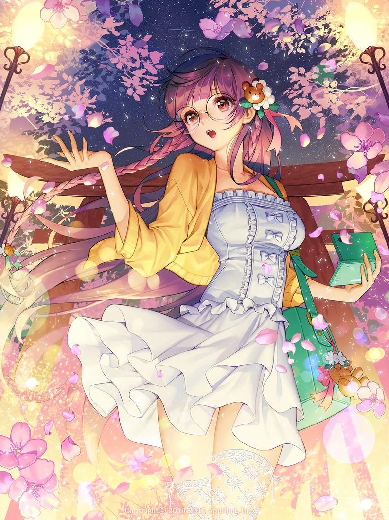 anime, 1080P, purple hair, anime girls, red eyes, Furyou Michi ~Gang Road~, dress, long hair, glasses