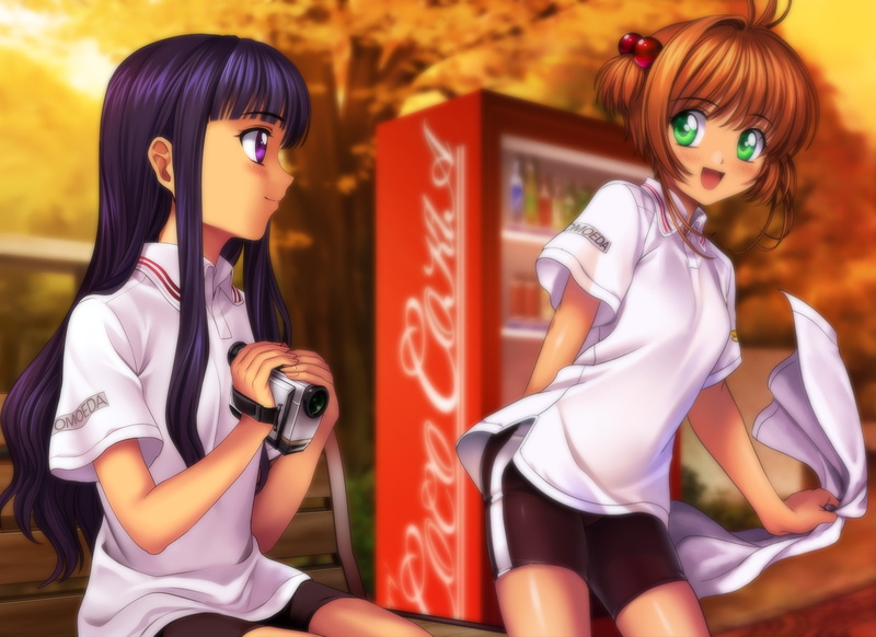 tomoyo, card, sakura, captor, daidouji, kinomoto, shorts, moonknives, bike, 2K