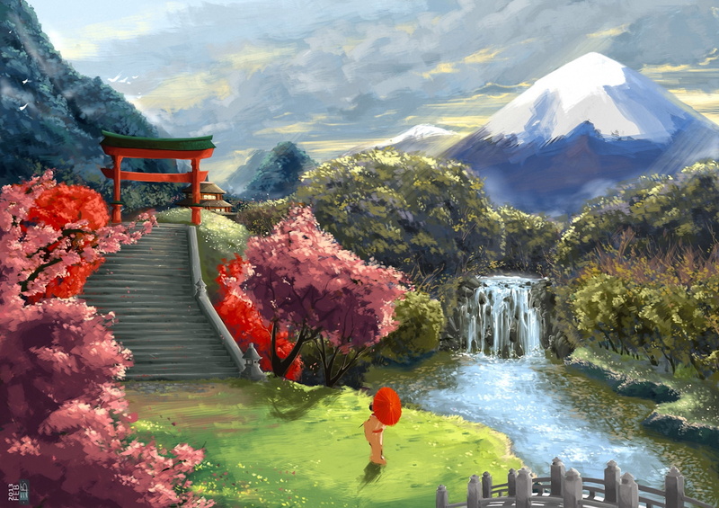 water, park - Man Made Space, forest, pond, river, solid, 1080P, the gates, painting, woman, mountain range, tranquility, mountain, non-urban scene, tranquil Scene
