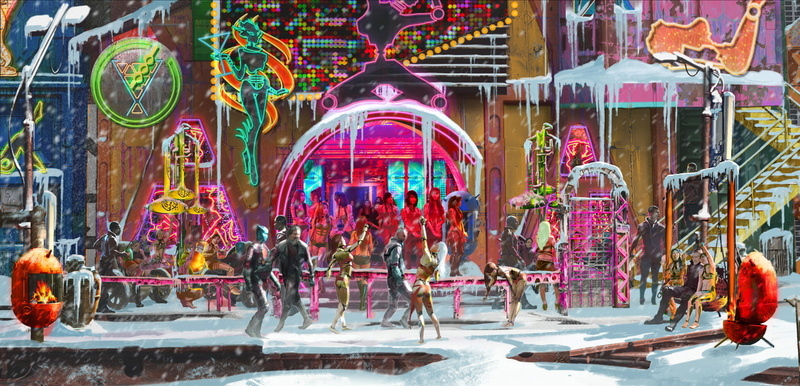 architecture, building exterior, Contraxia, adult, Concept Art, Brothel, belief, multi colored, snow, leisure activity, women, real people, large group of people