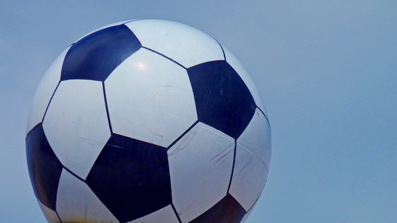 footballs, close-up, adidas, outdoors, sport, playing field, ball sports, no people, blue, copy space, clear sky, colored background, blue background, old