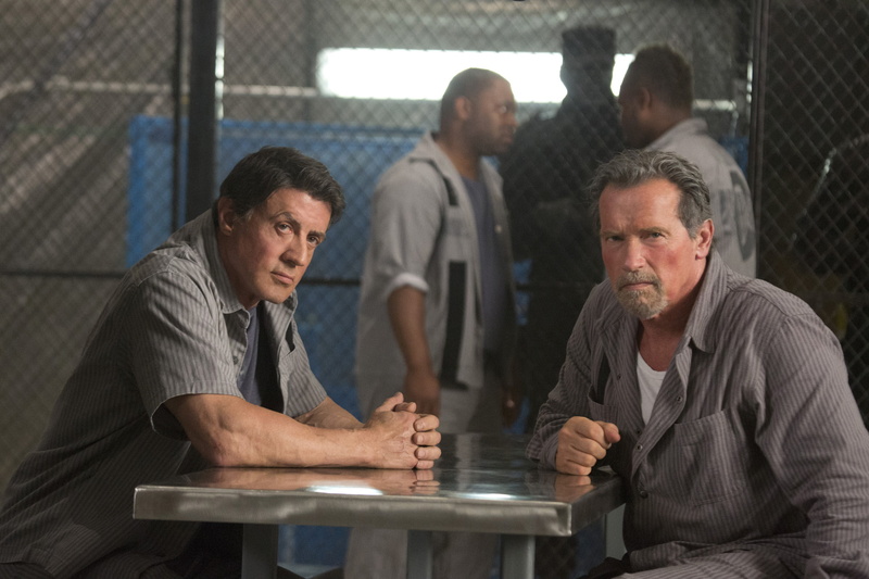 Escape Plan, mature adult, Ray Breslin, mood, people, front view, 1080P, indoors, group of people, focus on foreground, sylvester, table, arnold, stallone