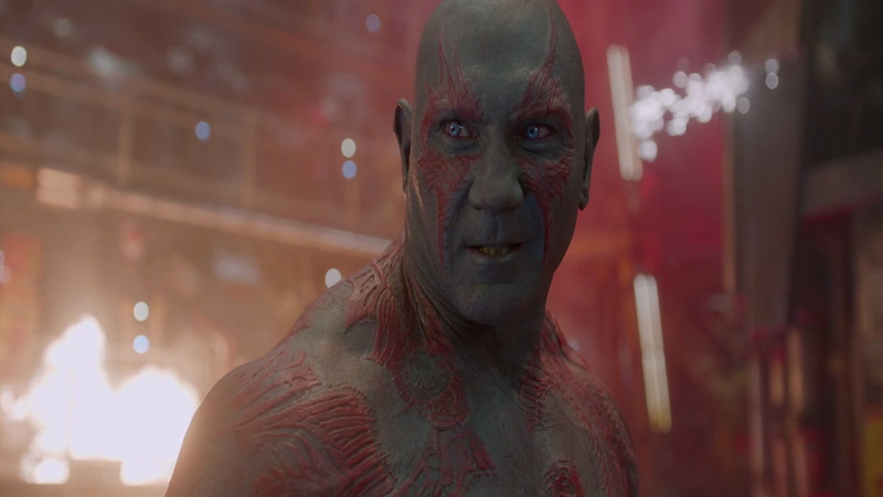close-up, architecture, front view, headshot, tattoo, 1080P, Movie, Drax The Destroyer, adult, one person, performance, focus on foreground, Sci Fi, celebration