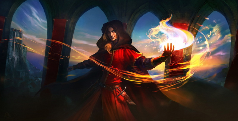 MAG, hood, fire, magic, dagger, 1080P, arch, castle, guy, cloak