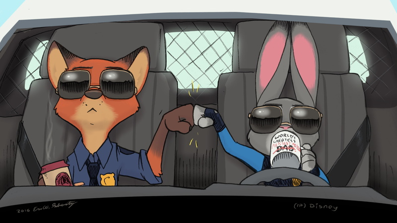 Nick Wilde, fist bump, Judy Hopps, shades, Zootopia, 1080P, furry, Anthro