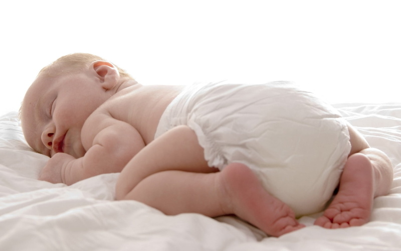 Diaper, bedroom, childhood, indoors, one person, young, bed, Baby, babyhood, lying down, cozy, 1080P, beginnings, eyes closed, innocence, Sleep, domestic room